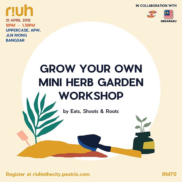 Learn the basics of choosing and growing your own herbs in your space, be it a balcony or a backyard. This 1.5 hour workshop will take participants through the lowdown in choosing the right herbs, the right space, and the right tools to get your edible garden growing..The best part is, participants will get to take home their very own herb planter complete with all planting materials!.Before you start planting, first you need to understand the basic knowledge of healthy soil and how to create a happy space for herbs to grow in a container..This workshop will cover:• Choosing the right container• Preparing your own potting mix• Planting seeds and seedlings• Keeping your herbs happy (Inclusive of printed booklet & planter kit worth RM50).Participation is limited to the first 30 pax, so register early to secure your space!.Register now! (link in bio).#eatsshootsandroots #ediblegarden #growyourown #cookyourown #urbangarden #containergarden #riuhinthecity #kualalumpur